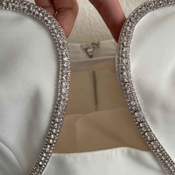 NEW self-portrait Off Shoulder Crop Top White Silver Crystal Puff Sleeve Small - Picture 8 of 9